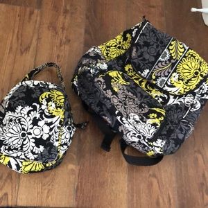 Vera Bradley backpack with lunchbox and wristlet